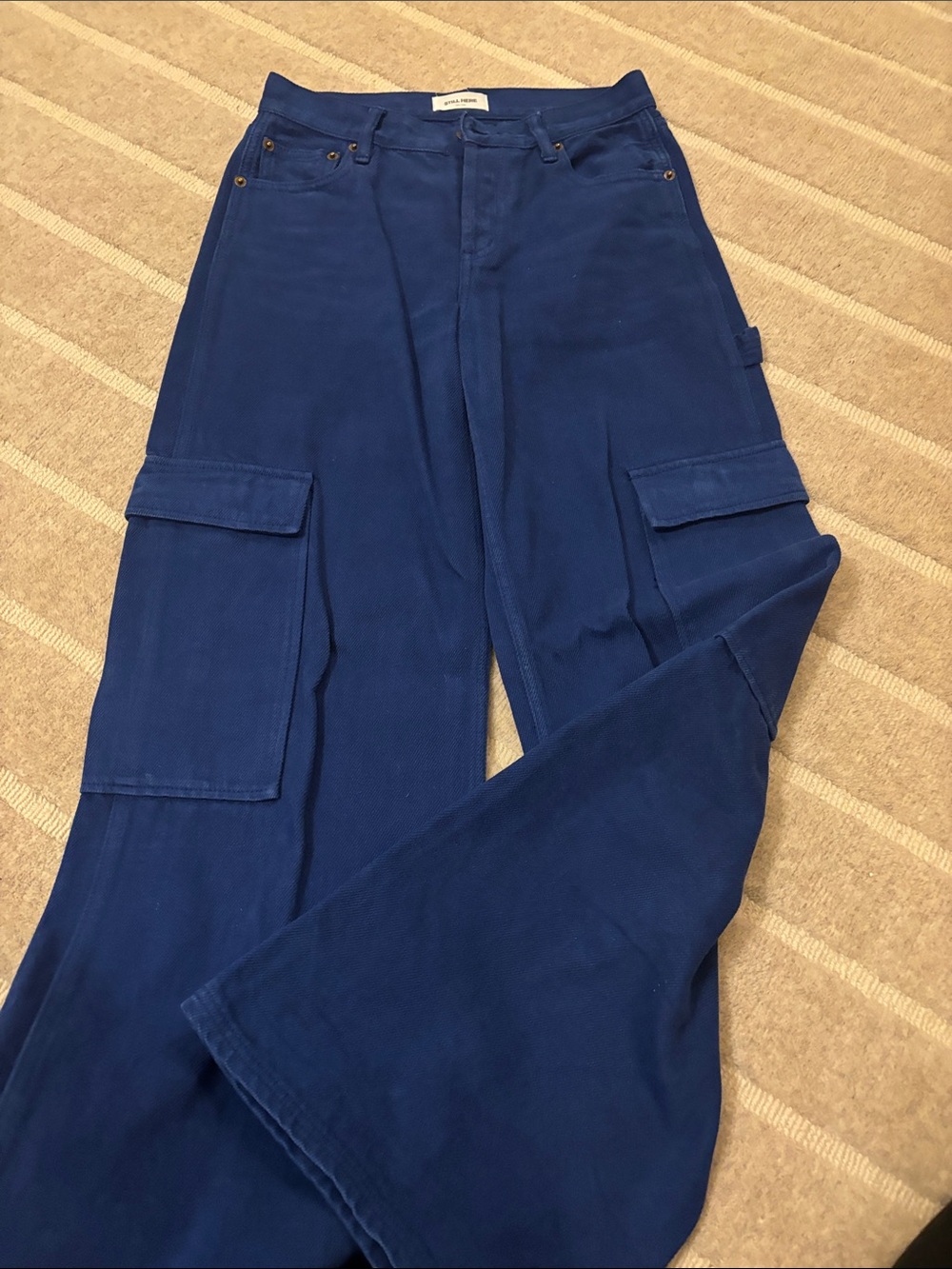 Blue Wide-Leg Cargo Jeans